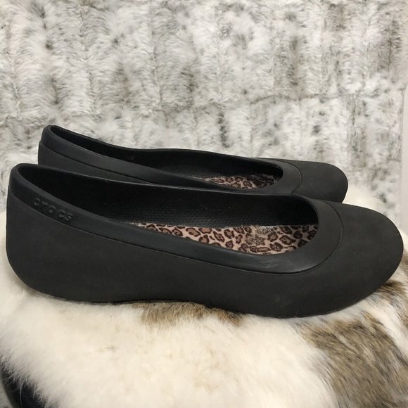 Crocs Lina Black Ballet Shoes w/Leopard Insoles size 7 - Picture 3 of 9